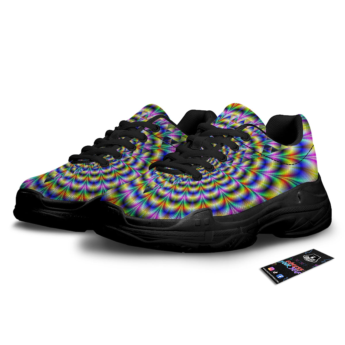 Colorful Psychedelic And Triangle Print Black Chunky Shoes-grizzshop