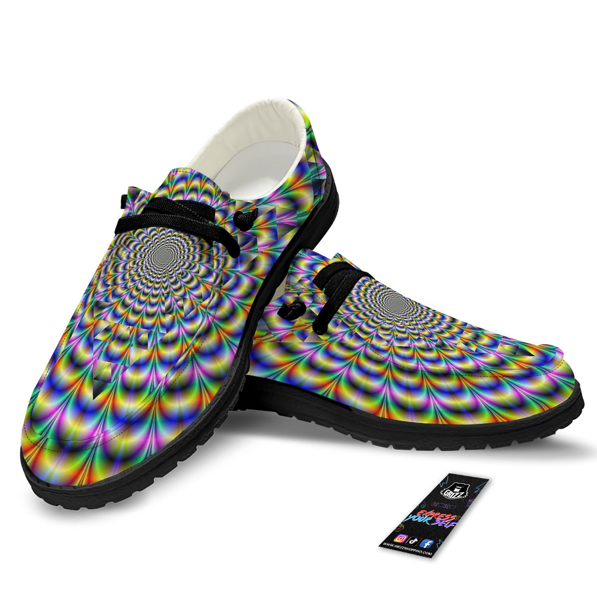 Colorful Psychedelic And Triangle Print Black Loafers-grizzshop