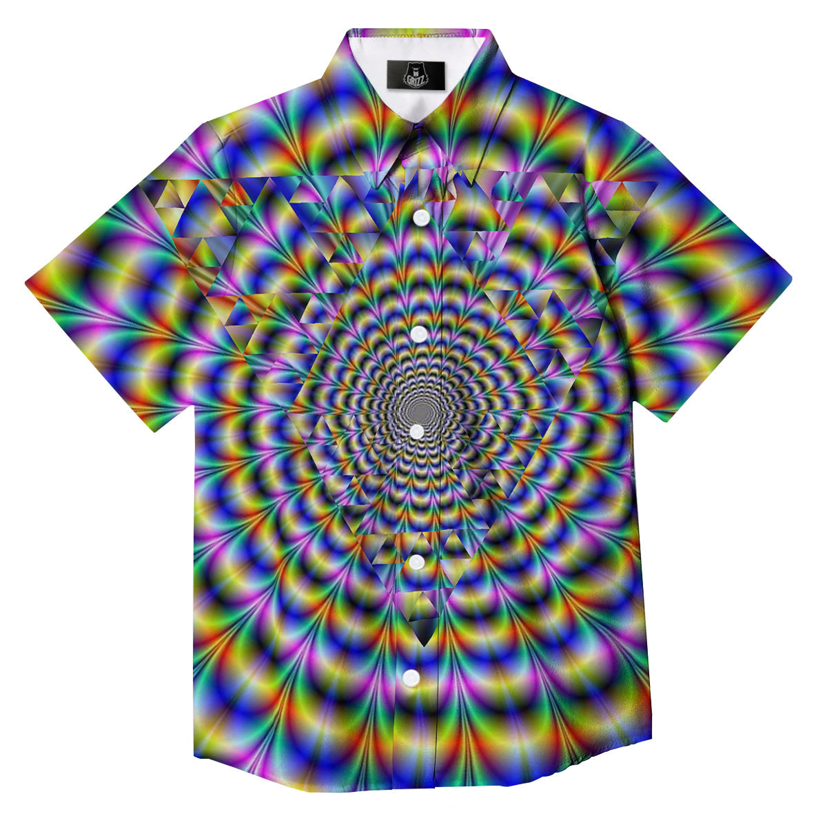 Colorful Psychedelic And Triangle Print Button Up Shirt-grizzshop