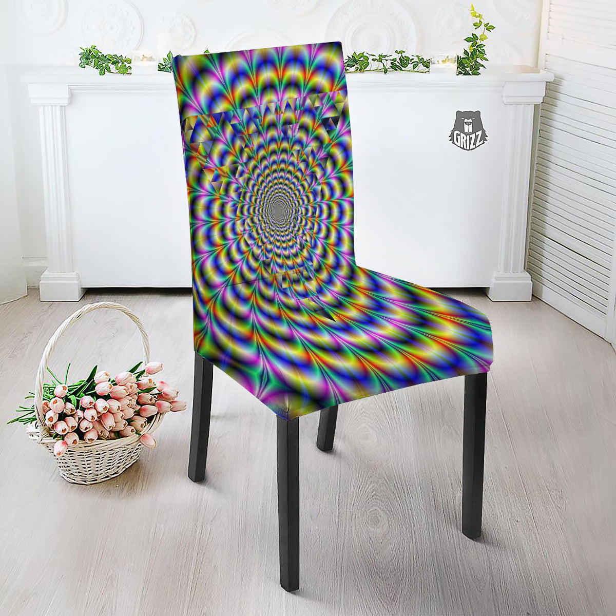 Colorful Psychedelic And Triangle Print Dining Chair Slipcover-grizzshop
