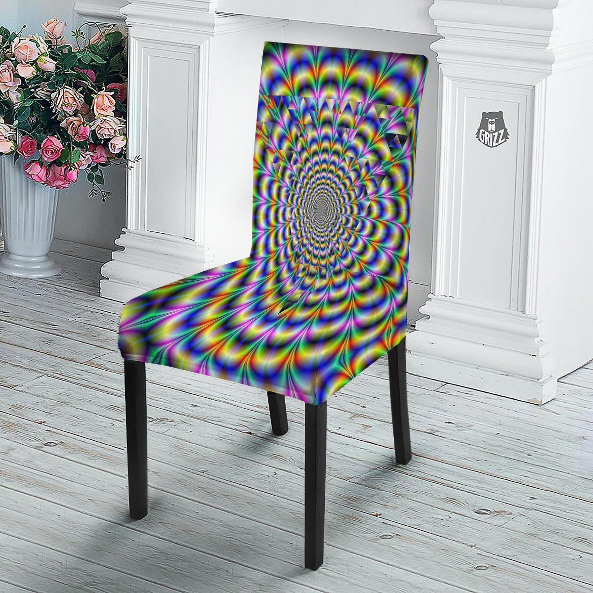 Colorful Psychedelic And Triangle Print Dining Chair Slipcover-grizzshop