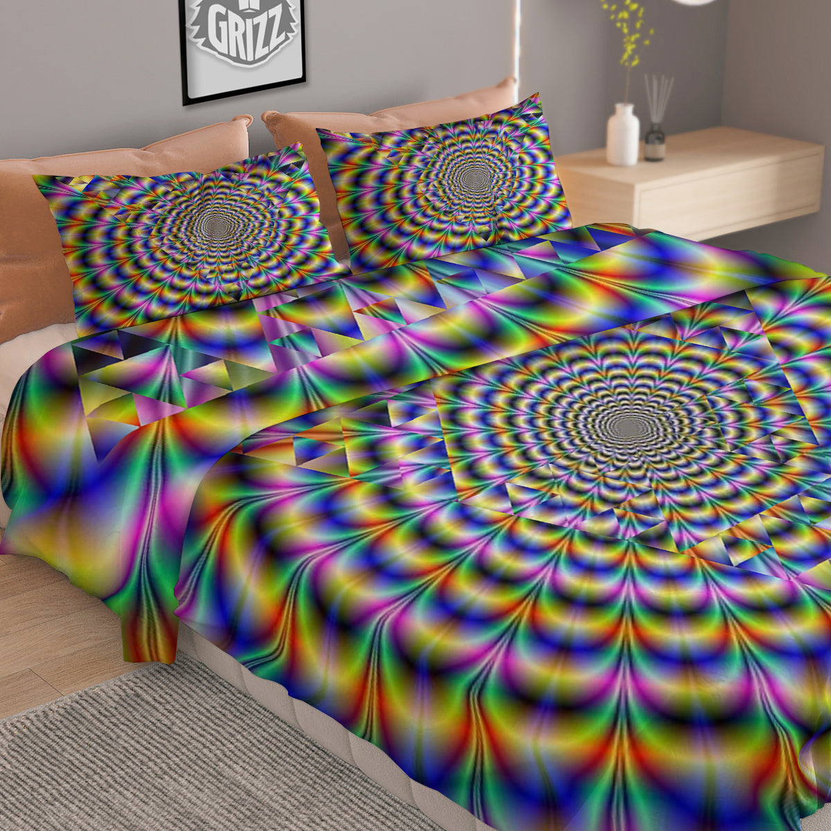 Colorful Psychedelic And Triangle Print Duvet Cover Bedding Set