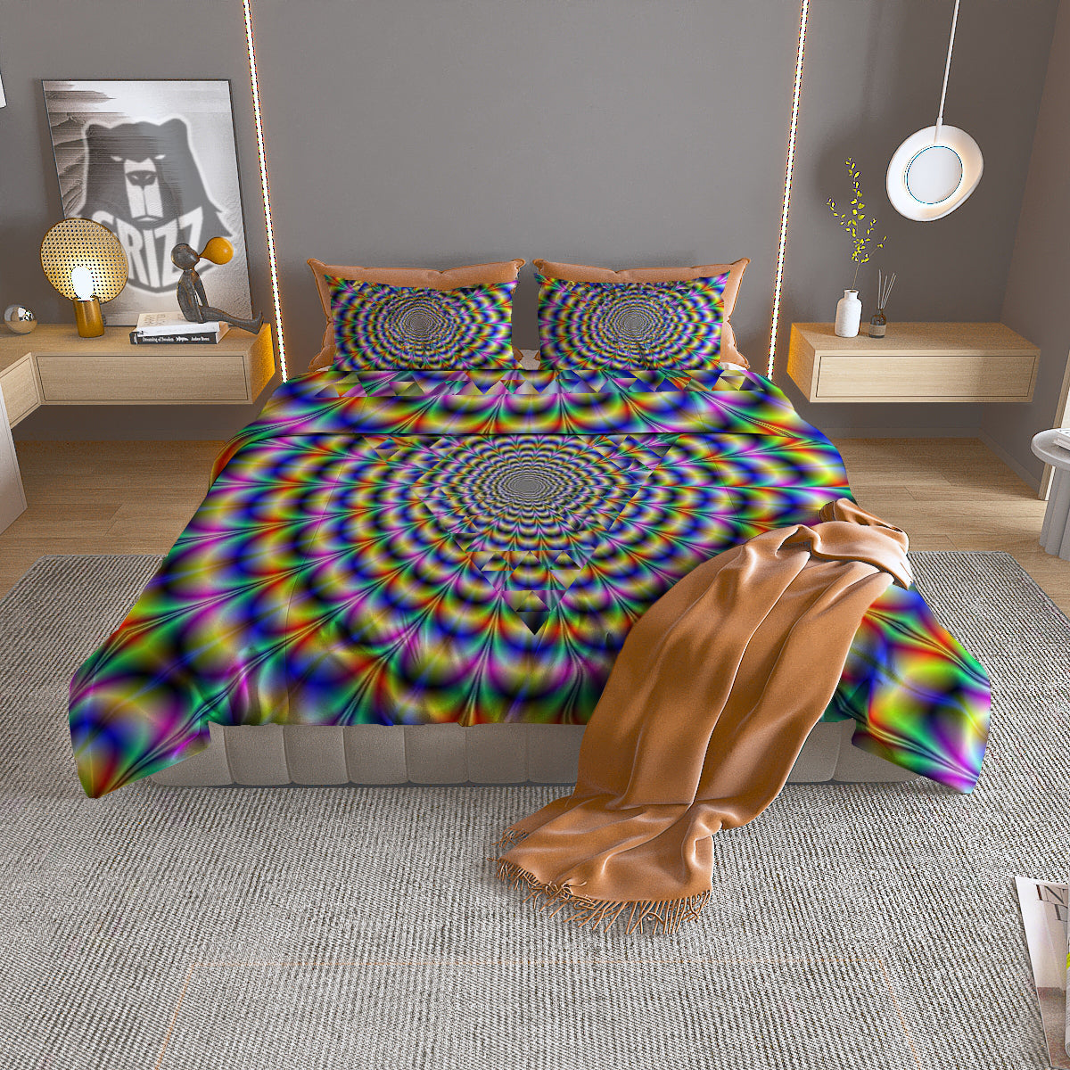 Colorful Psychedelic And Triangle Print Duvet Cover Bedding Set