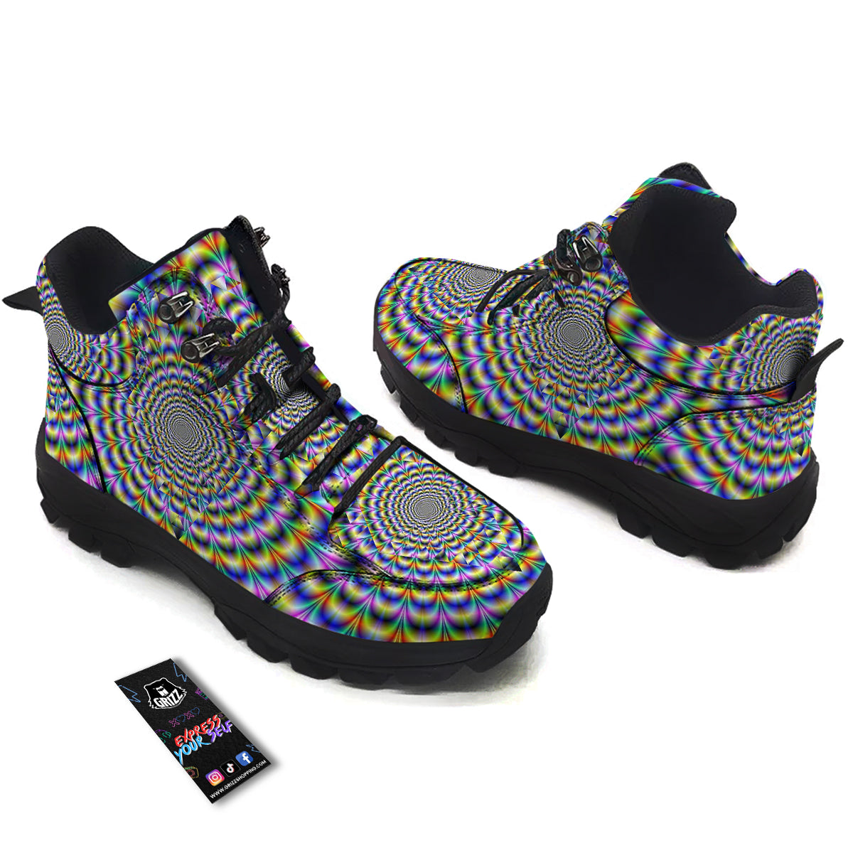Colorful Psychedelic And Triangle Print Hiking Shoes-grizzshop