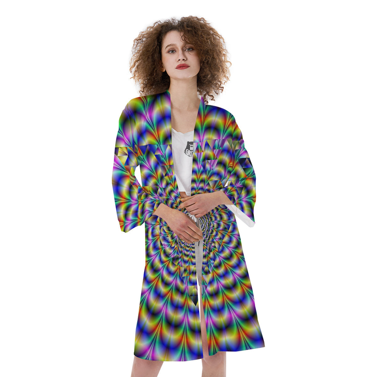 Colorful Psychedelic And Triangle Print Kimono-grizzshop