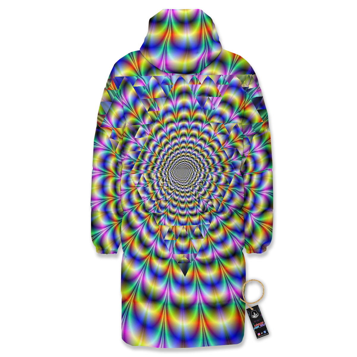 Colorful Psychedelic And Triangle Print Long Down Jacket-grizzshop