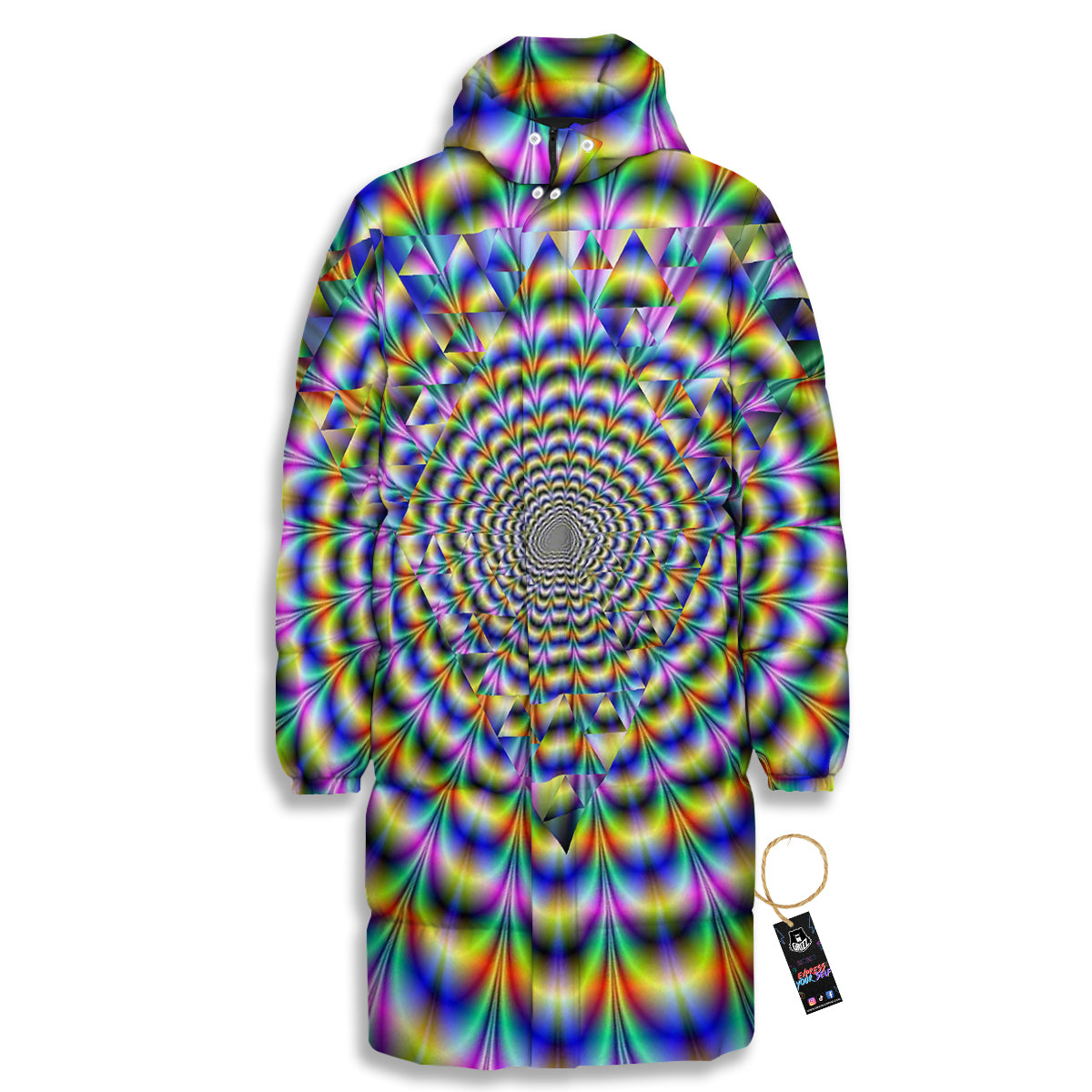 Colorful Psychedelic And Triangle Print Long Down Jacket-grizzshop