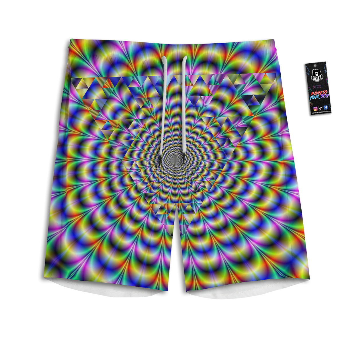 Colorful Psychedelic And Triangle Print Men's Athletic Shorts