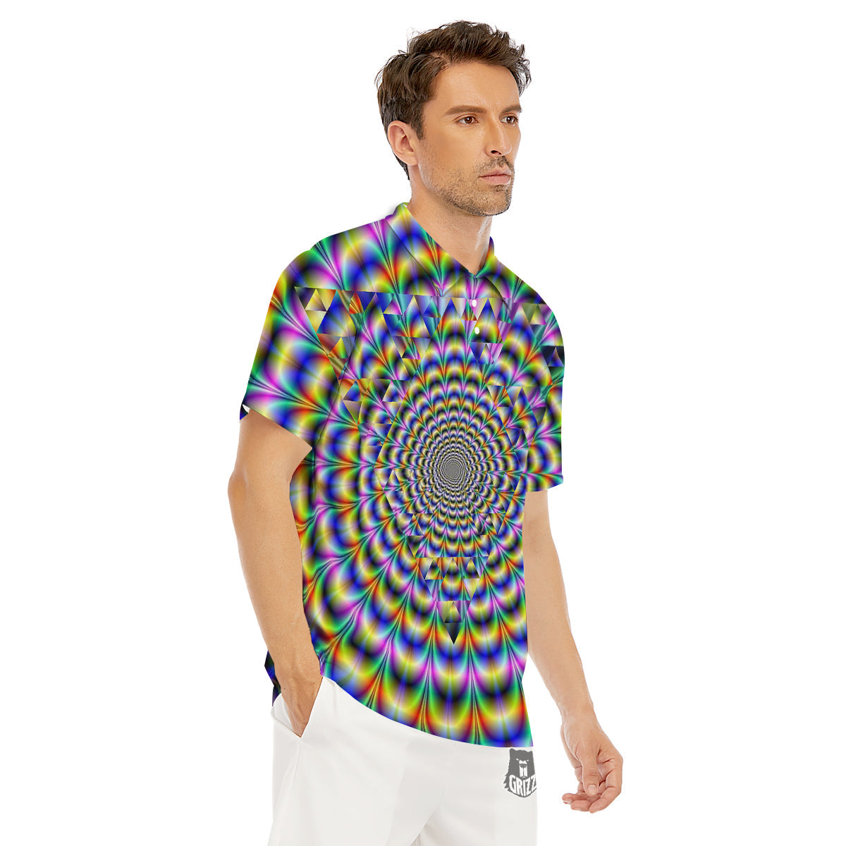 Colorful Psychedelic And Triangle Print Men's Golf Shirts-grizzshop