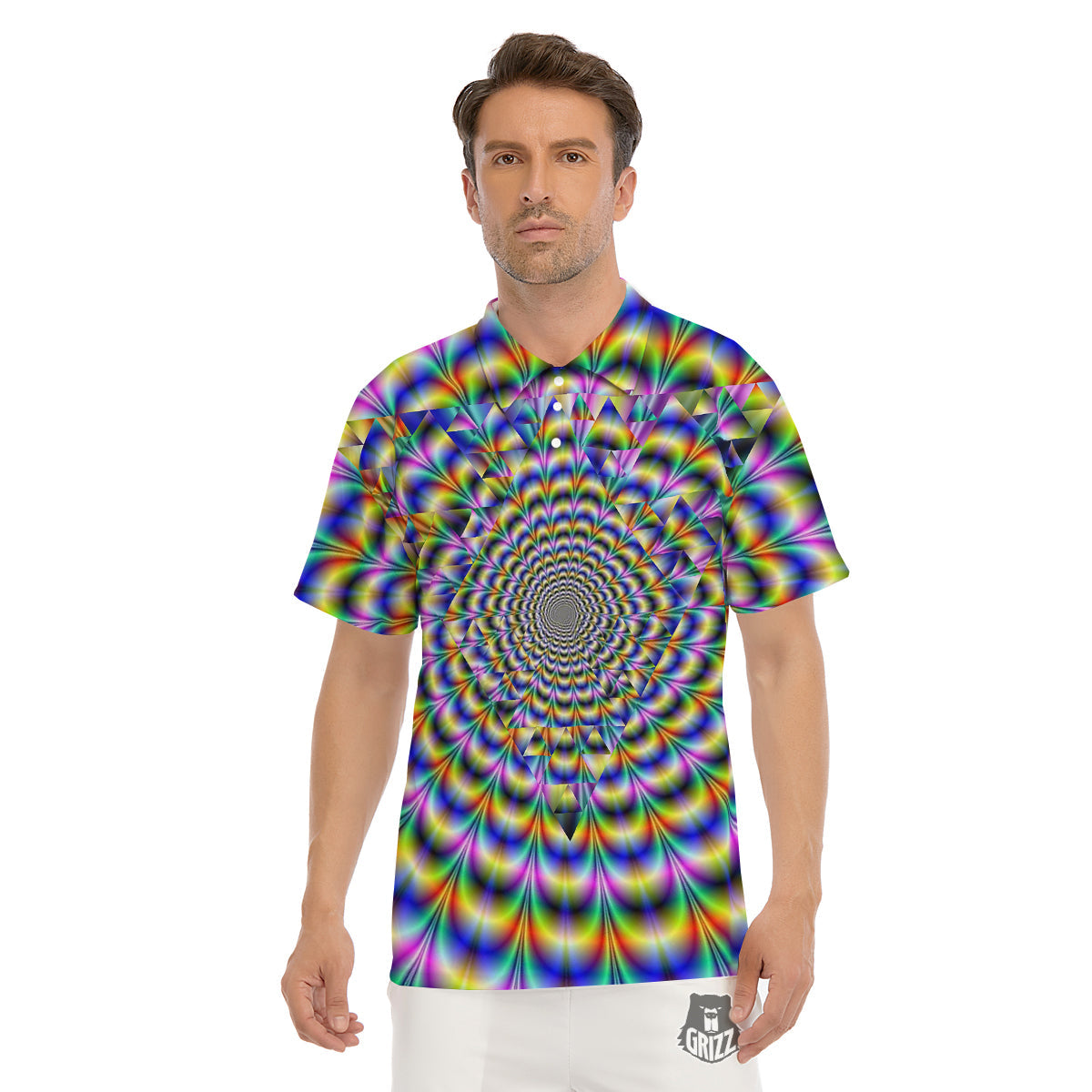 Colorful Psychedelic And Triangle Print Men's Golf Shirts-grizzshop