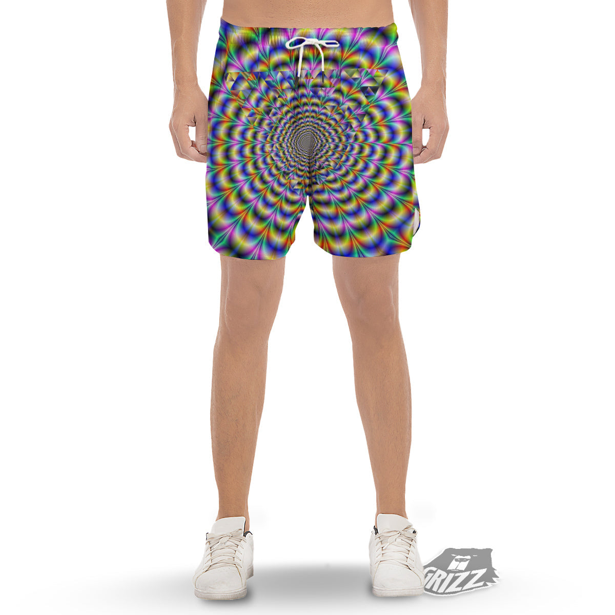 Colorful Psychedelic And Triangle Print Men's Gym Shorts-grizzshop