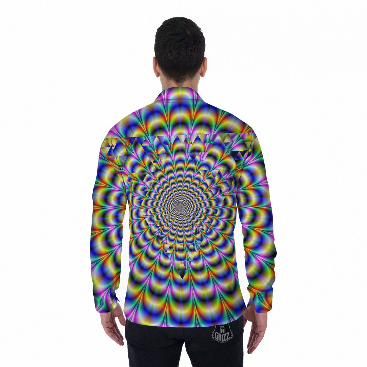 Colorful Psychedelic And Triangle Print Men's Long Sleeve Shirts-grizzshop