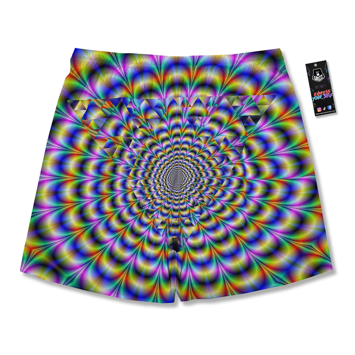 Colorful Psychedelic And Triangle Print Men's Running Shorts-grizzshop