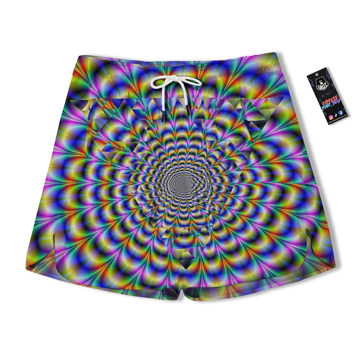Colorful Psychedelic And Triangle Print Men's Running Shorts-grizzshop