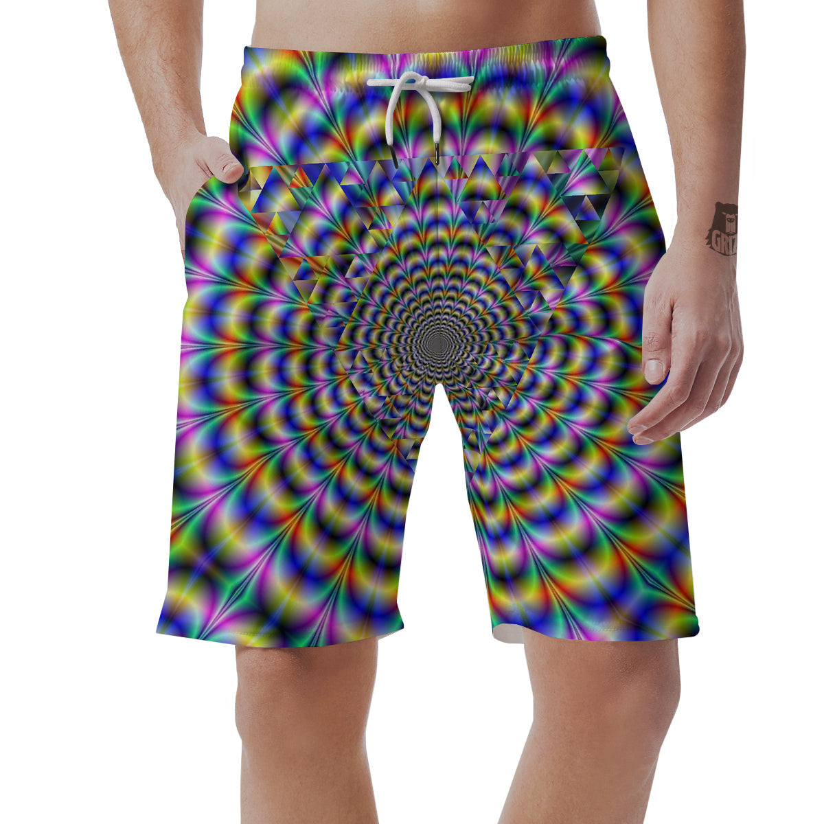 Colorful Psychedelic And Triangle Print Men's Shorts-grizzshop