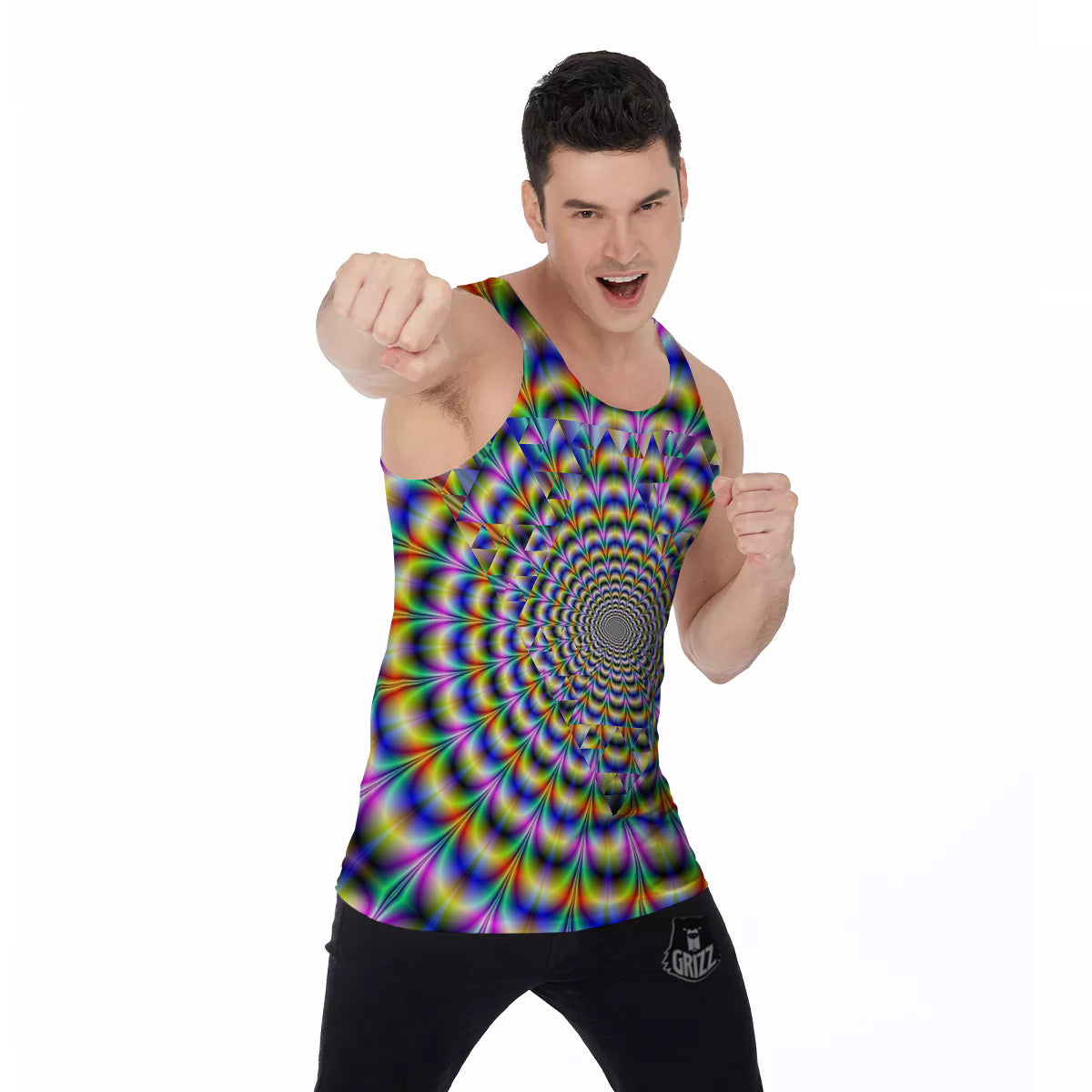 Colorful Psychedelic And Triangle Print Men's Tank Top-grizzshop