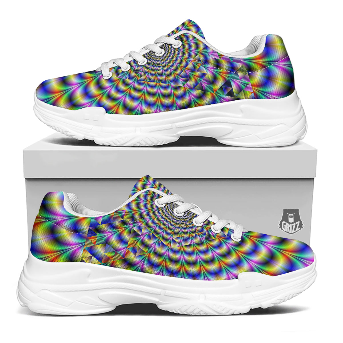Colorful Psychedelic And Triangle Print White Chunky Shoes-grizzshop