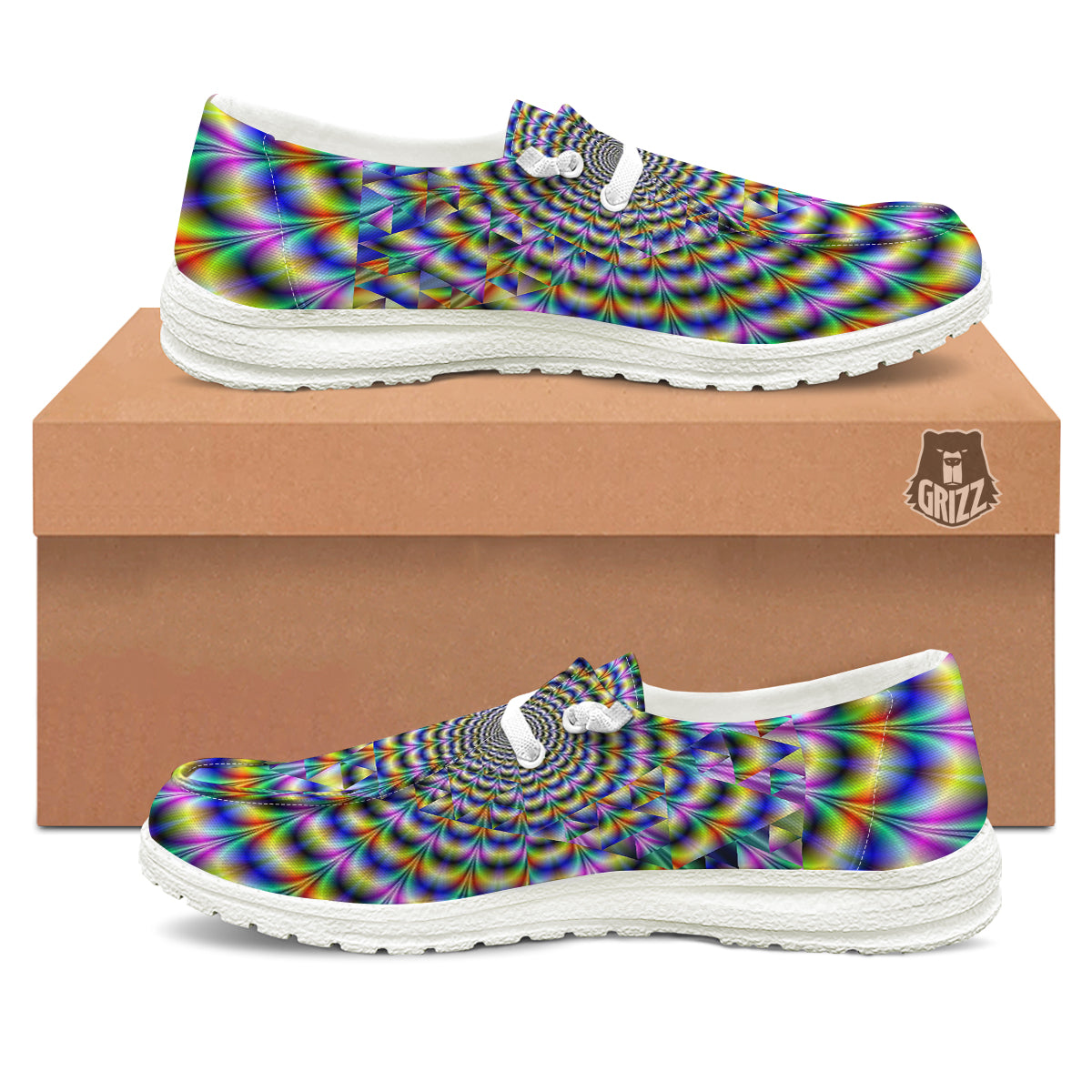 Colorful Psychedelic And Triangle Print White Loafers-grizzshop