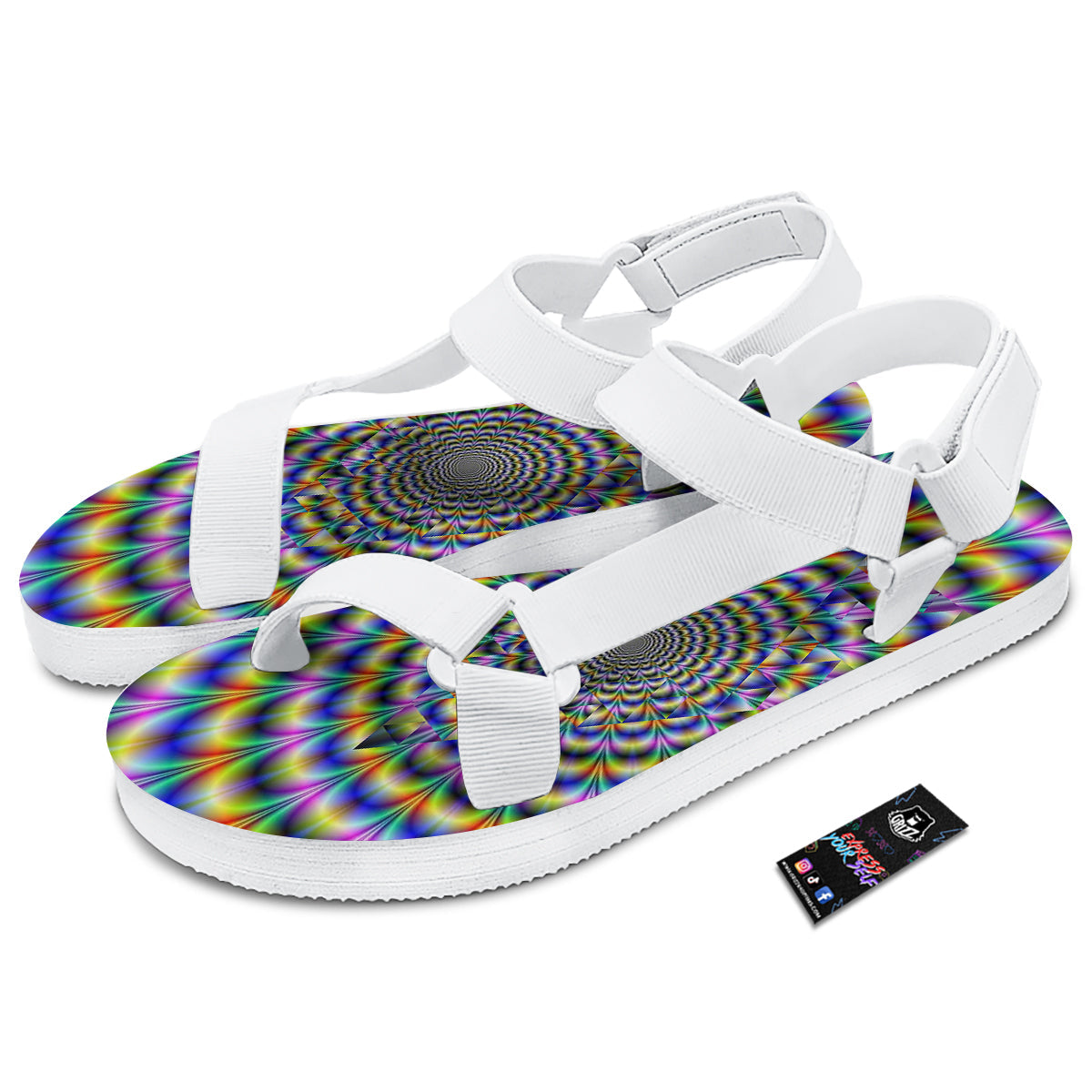 Colorful Psychedelic And Triangle Print White Open Toe Sandals-grizzshop