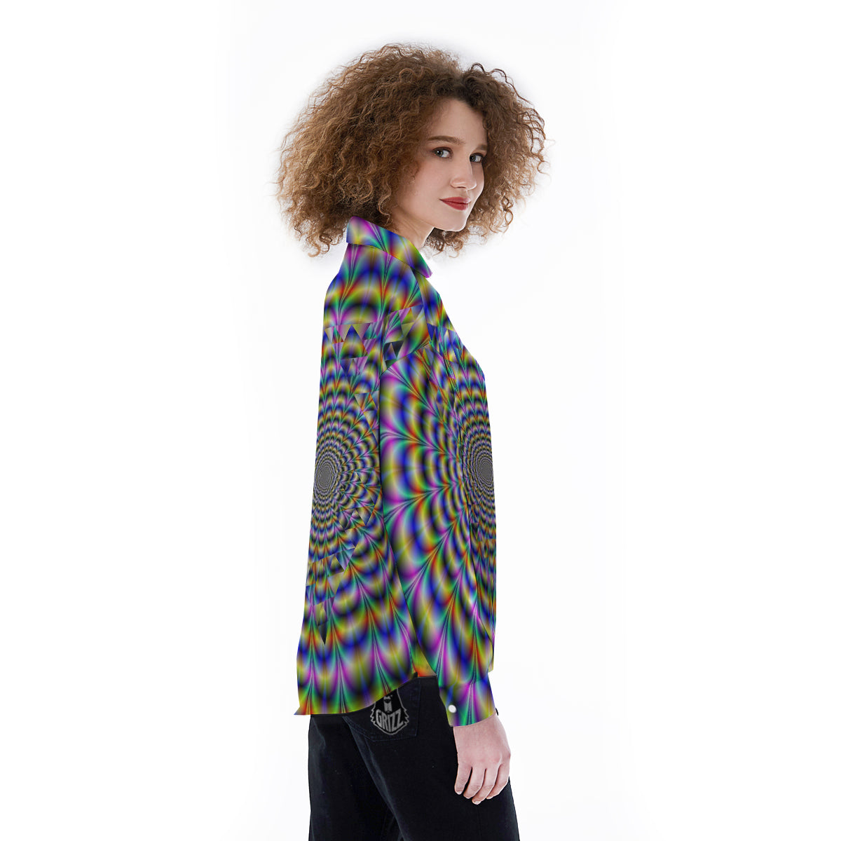 Colorful Psychedelic And Triangle Print Women's Long Sleeve Shirts-grizzshop