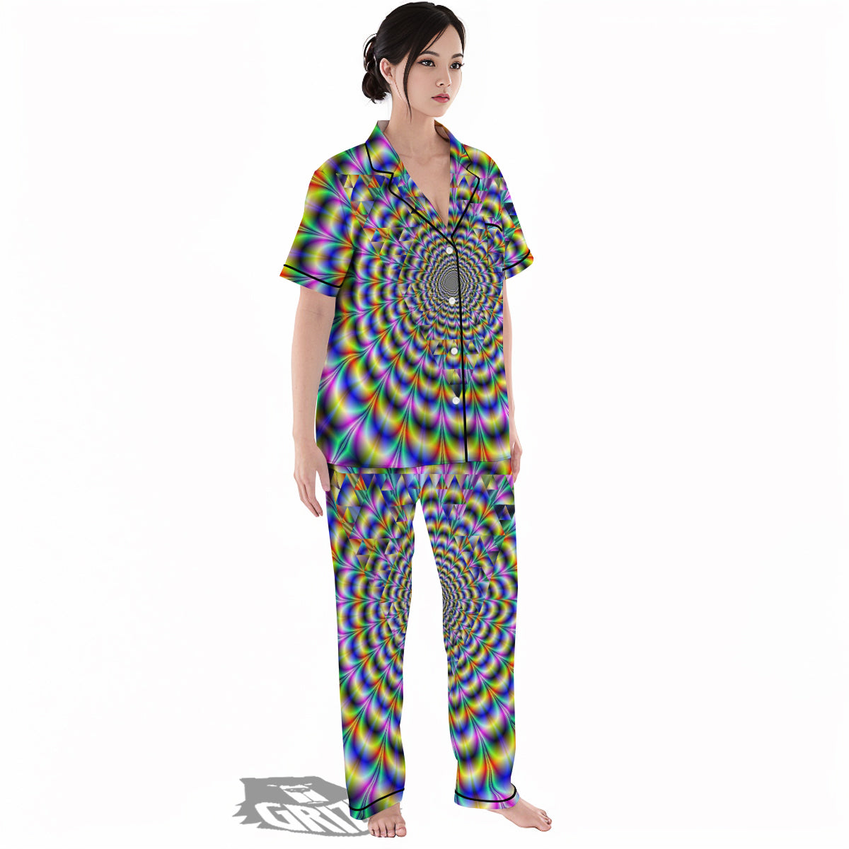 Colorful Psychedelic And Triangle Print Women's Pajamas Set-grizzshop