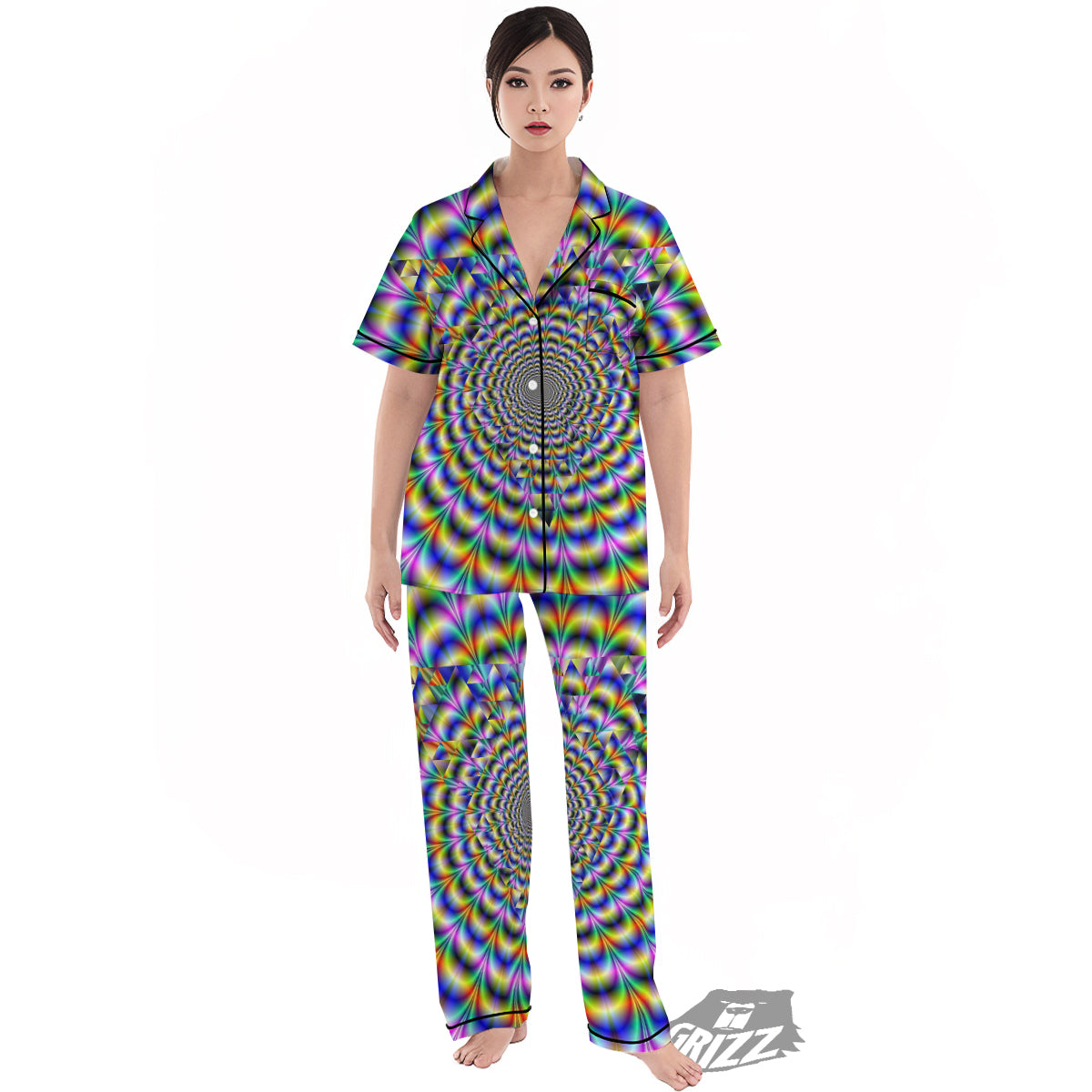 Colorful Psychedelic And Triangle Print Women's Pajamas Set-grizzshop
