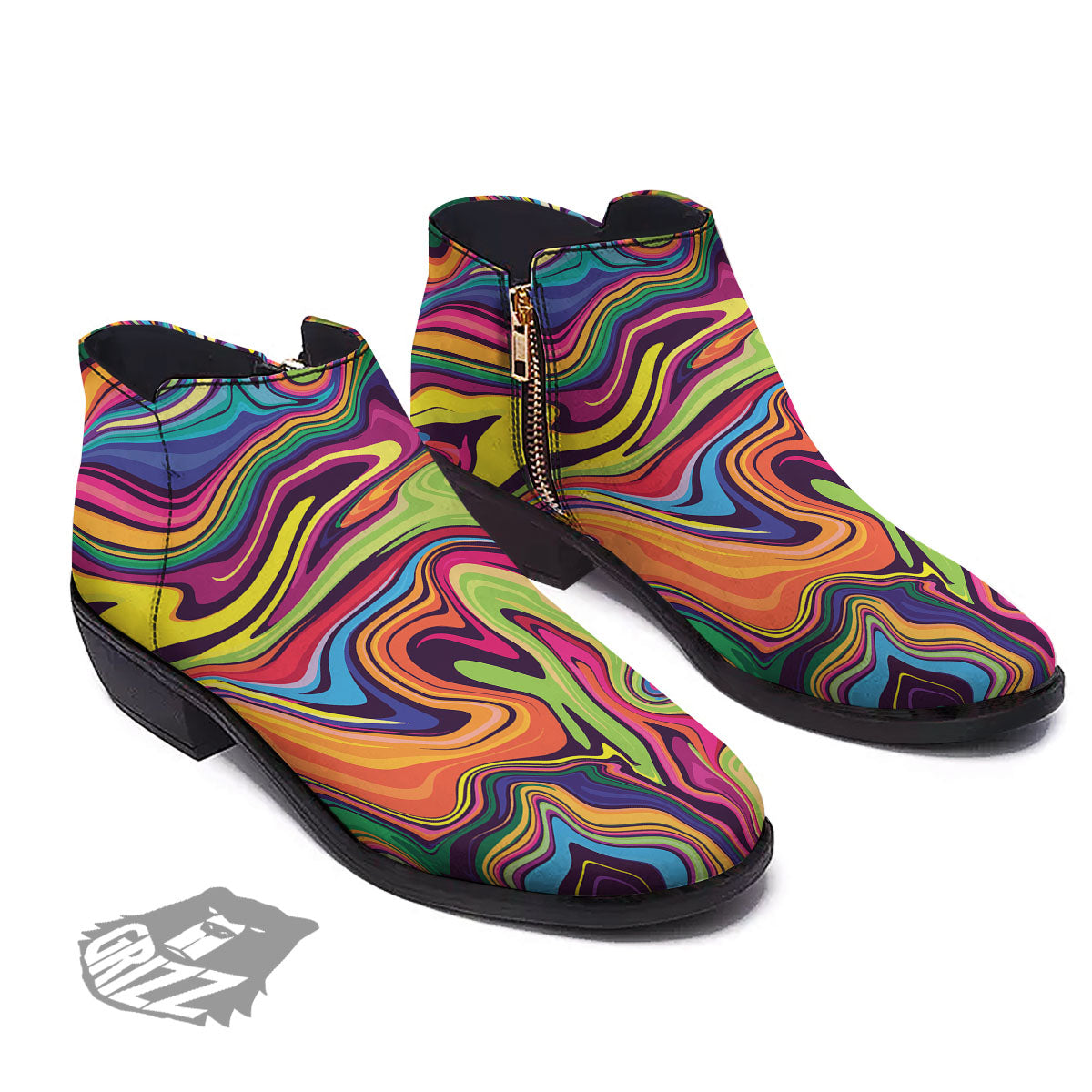Colorful Psychedelic Print Ankle Boots-grizzshop