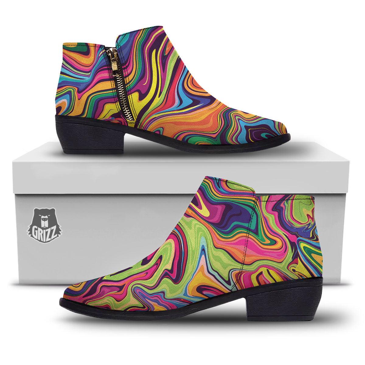 Colorful Psychedelic Print Ankle Boots-grizzshop