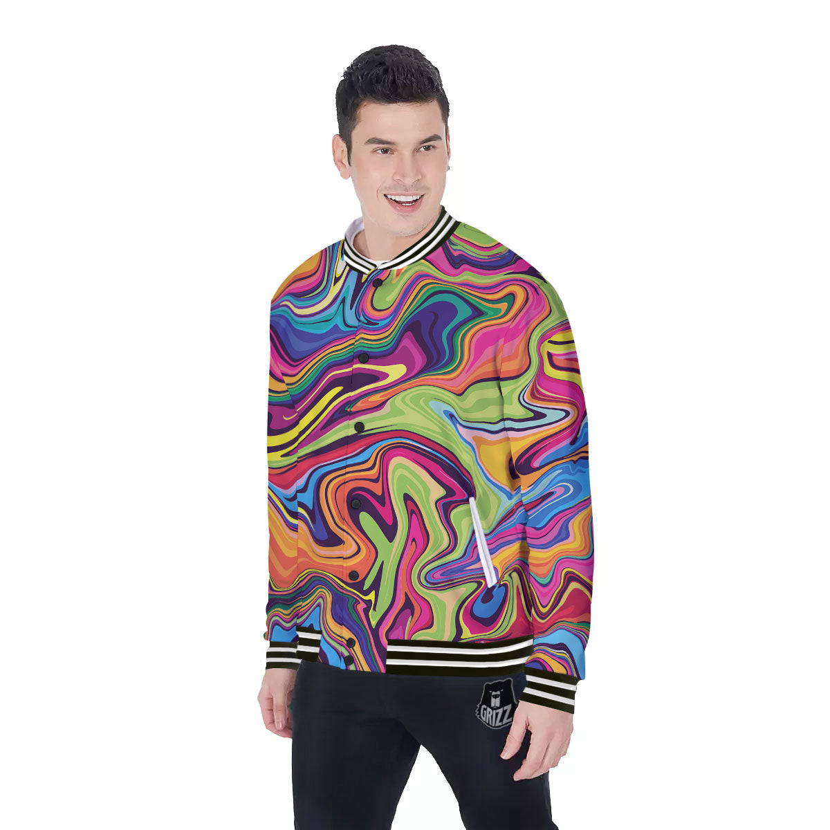 Colorful Psychedelic Print Baseball Jacket-grizzshop
