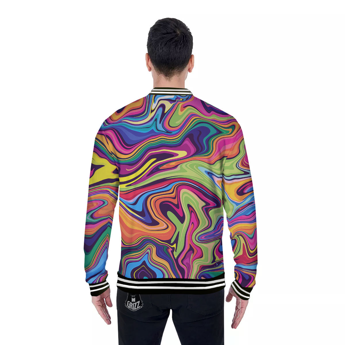 Colorful Psychedelic Print Baseball Jacket-grizzshop