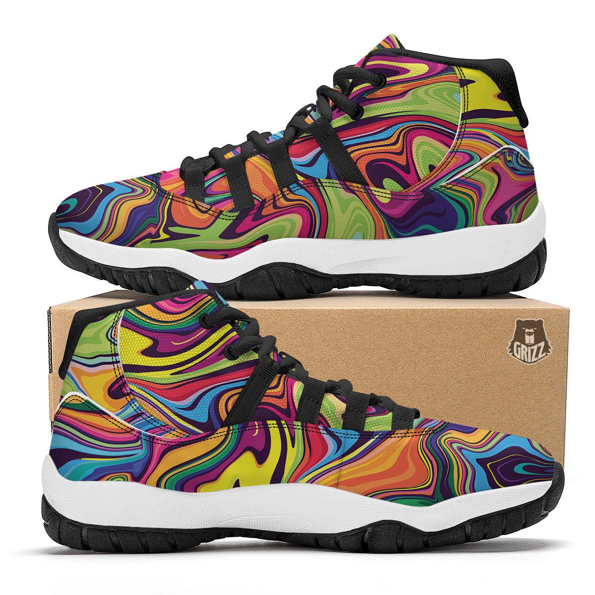 Colorful Psychedelic Print Black Bball Shoes-grizzshop