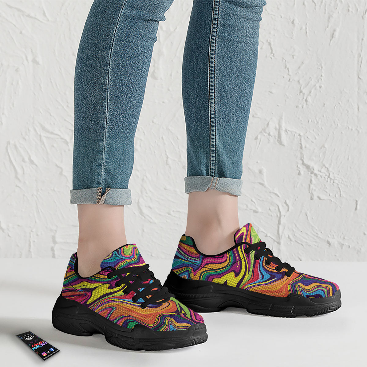 Colorful Psychedelic Print Black Chunky Shoes-grizzshop