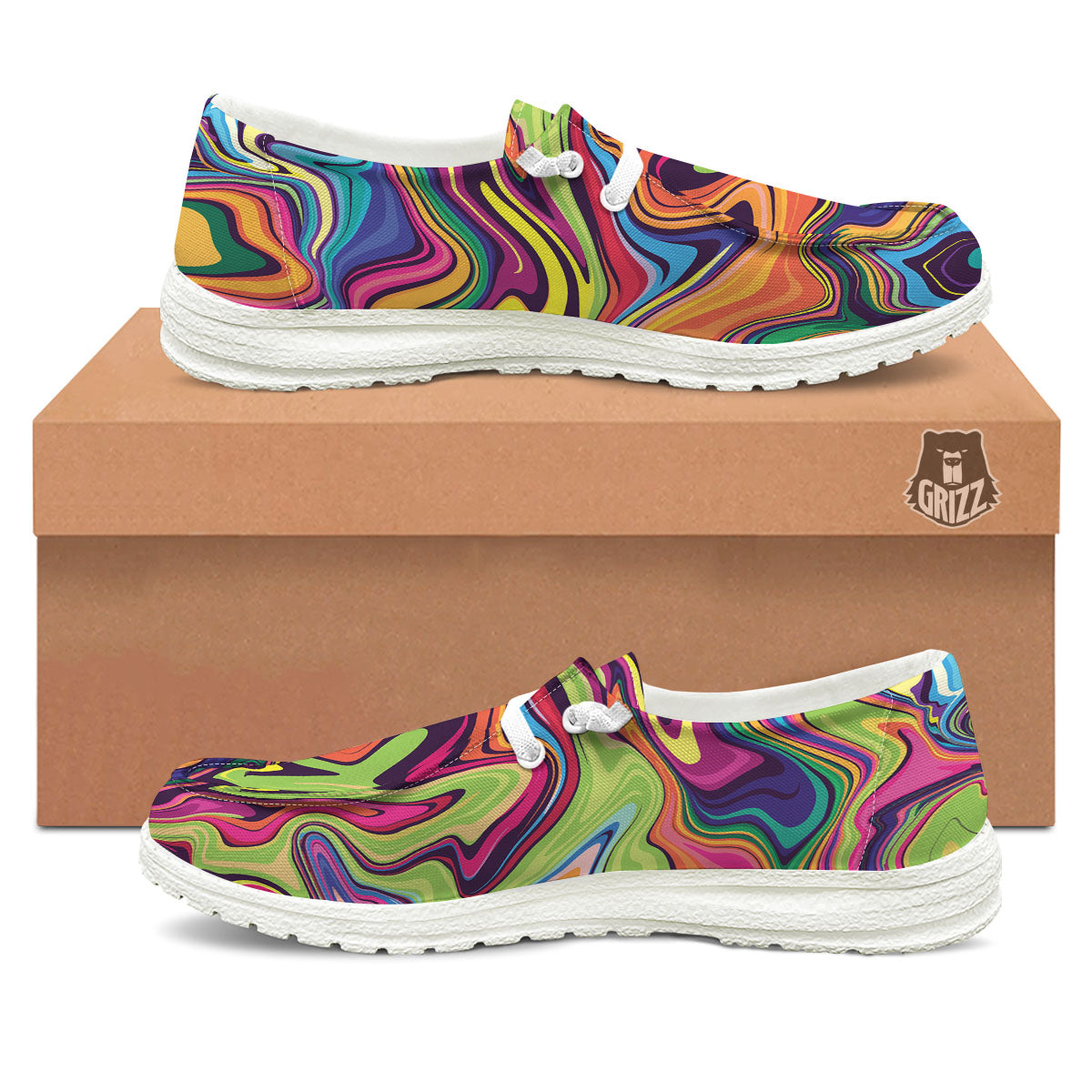 Colorful Psychedelic Print Black Loafers-grizzshop