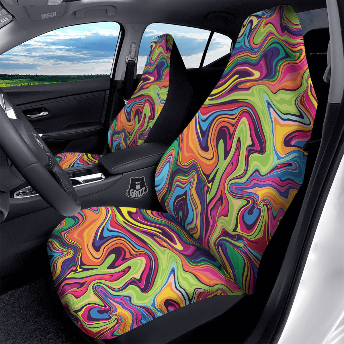 Colorful Psychedelic Print Car Seat Covers-grizzshop