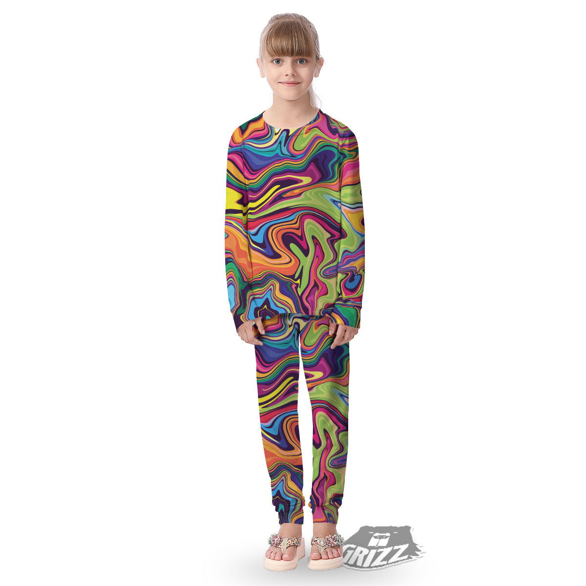 Colorful Psychedelic Print Kid's Pajamas-grizzshop