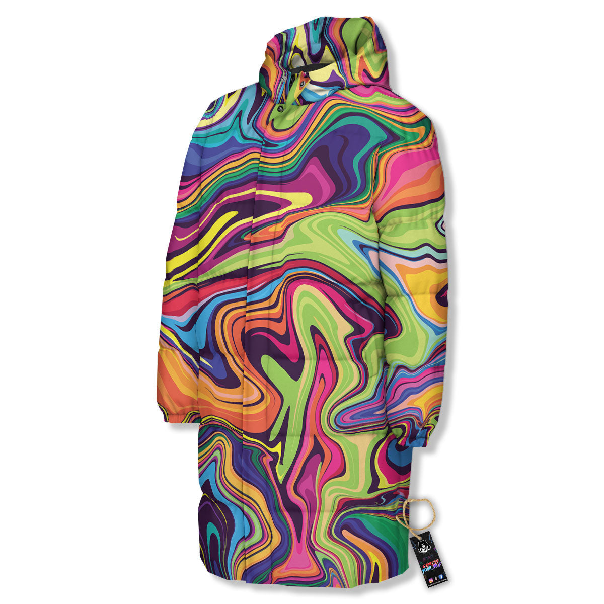 Colorful Psychedelic Print Long Down Jacket-grizzshop