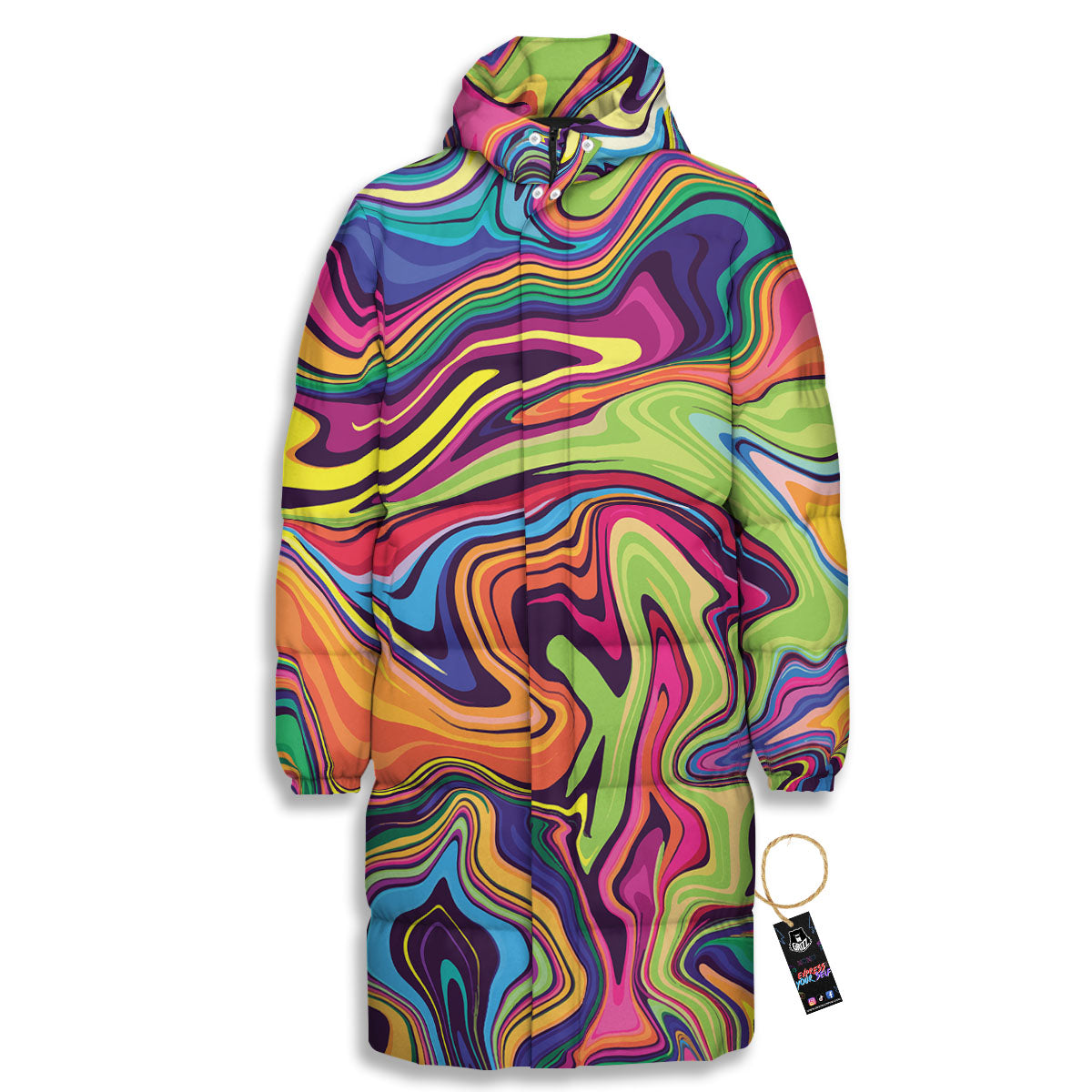 Colorful Psychedelic Print Long Down Jacket-grizzshop