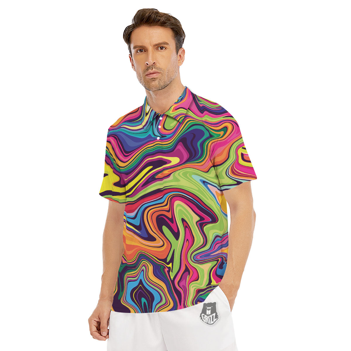 Colorful Psychedelic Print Men's Golf Shirts-grizzshop