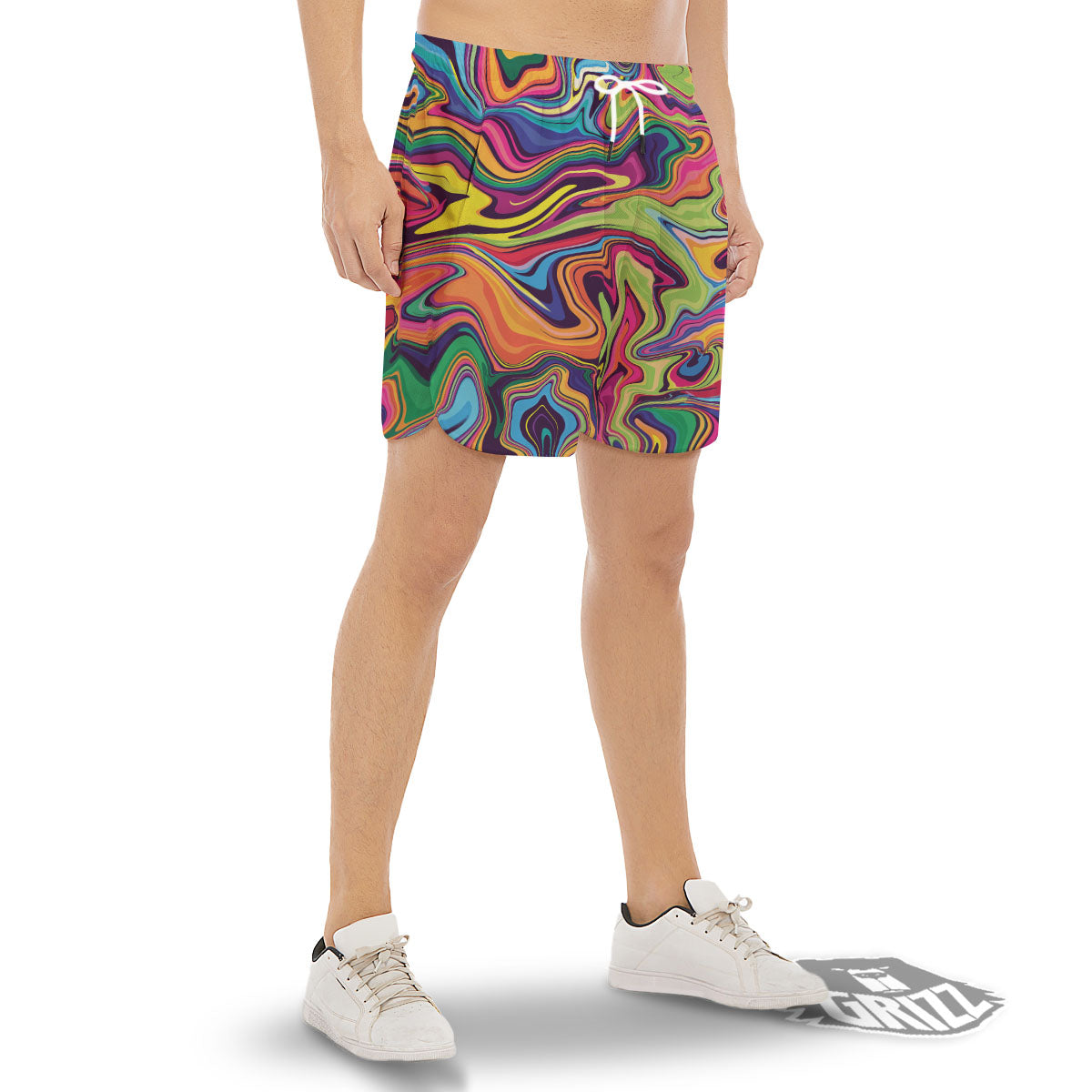 Colorful Psychedelic Print Men's Gym Shorts-grizzshop
