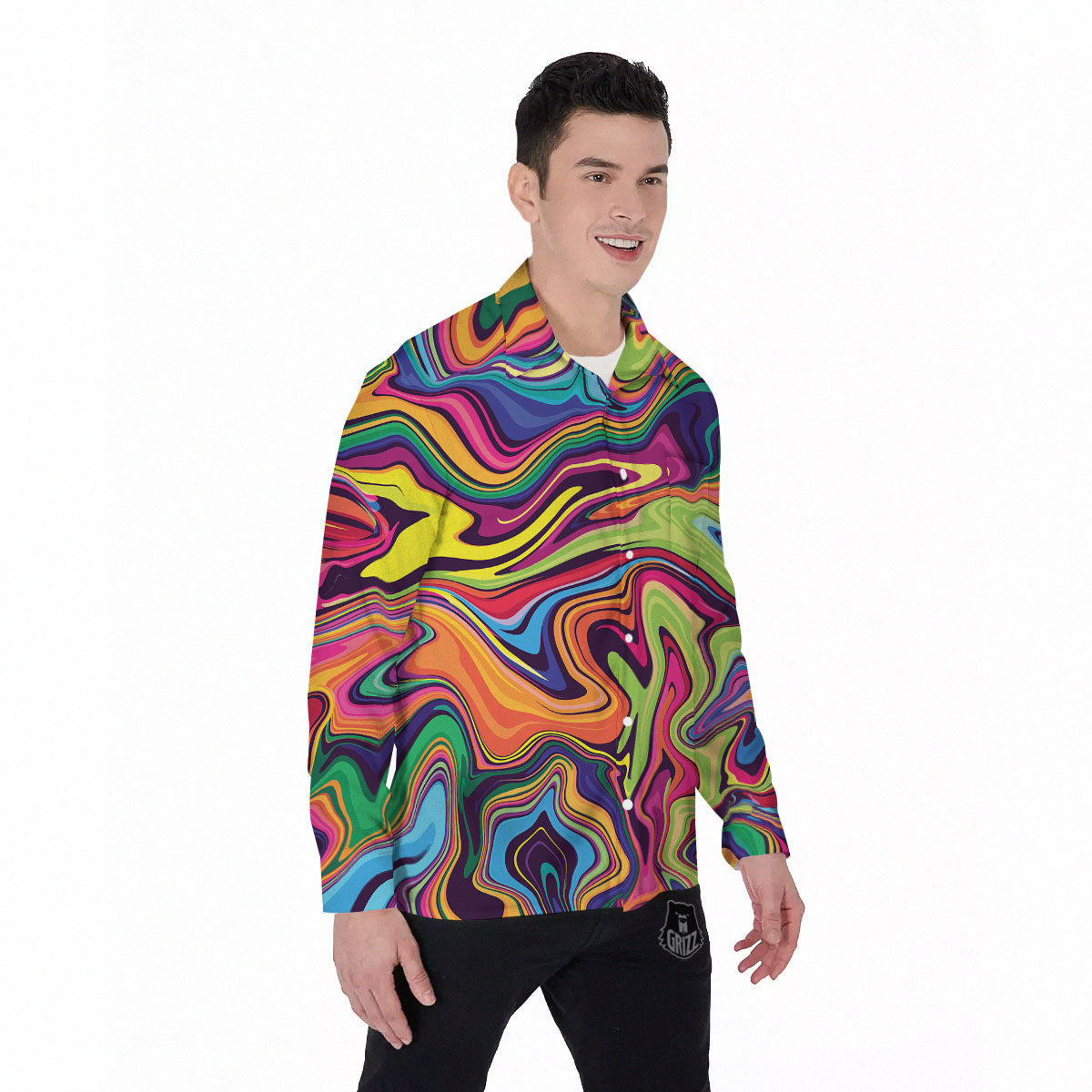 Colorful Psychedelic Print Men's Long Sleeve Shirts-grizzshop