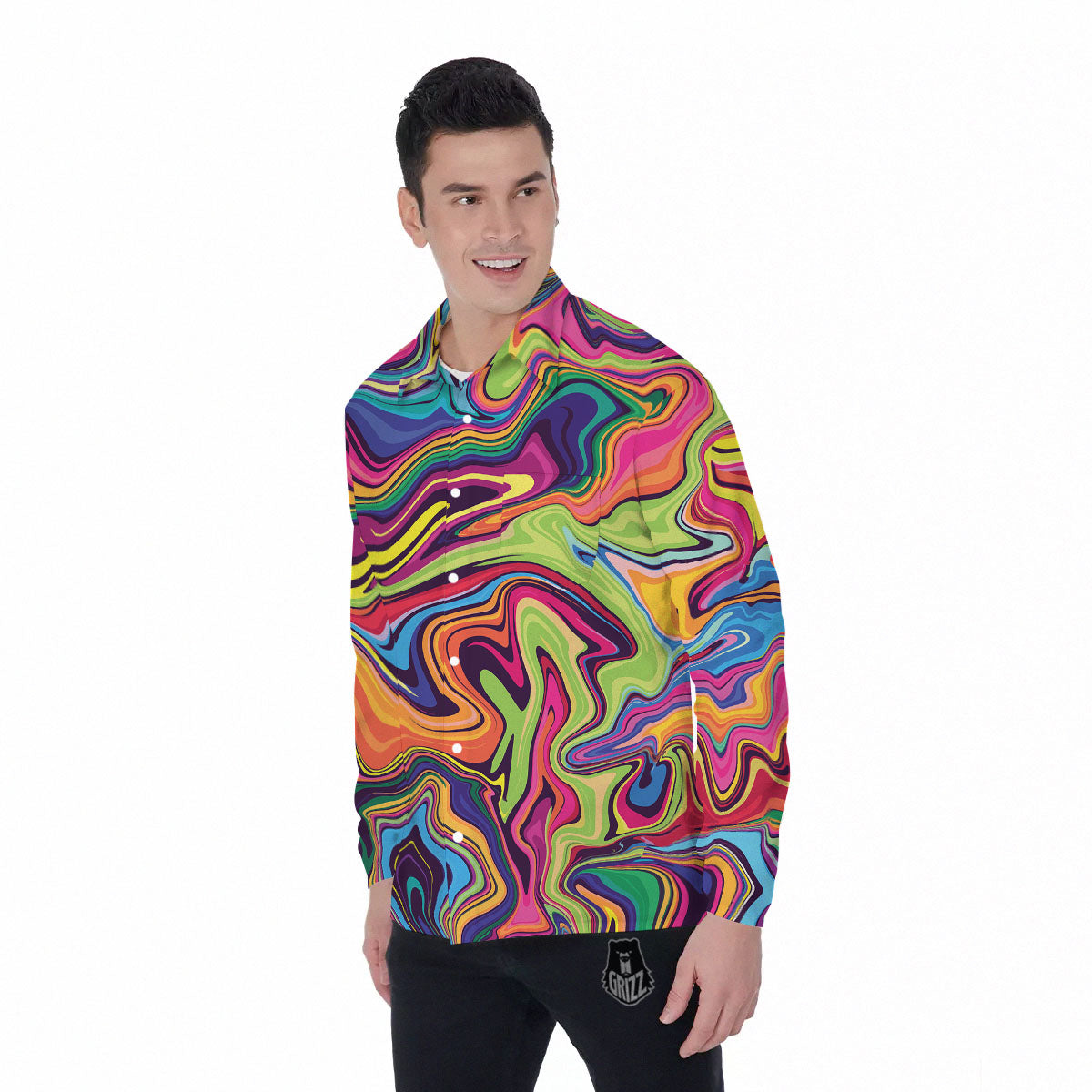 Colorful Psychedelic Print Men's Long Sleeve Shirts-grizzshop