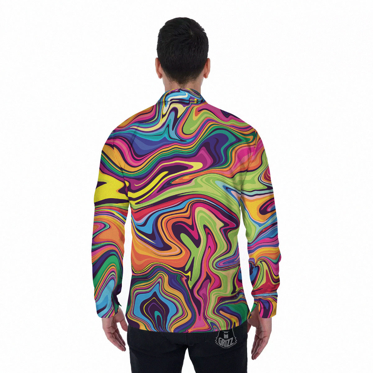 Colorful Psychedelic Print Men's Long Sleeve Shirts-grizzshop