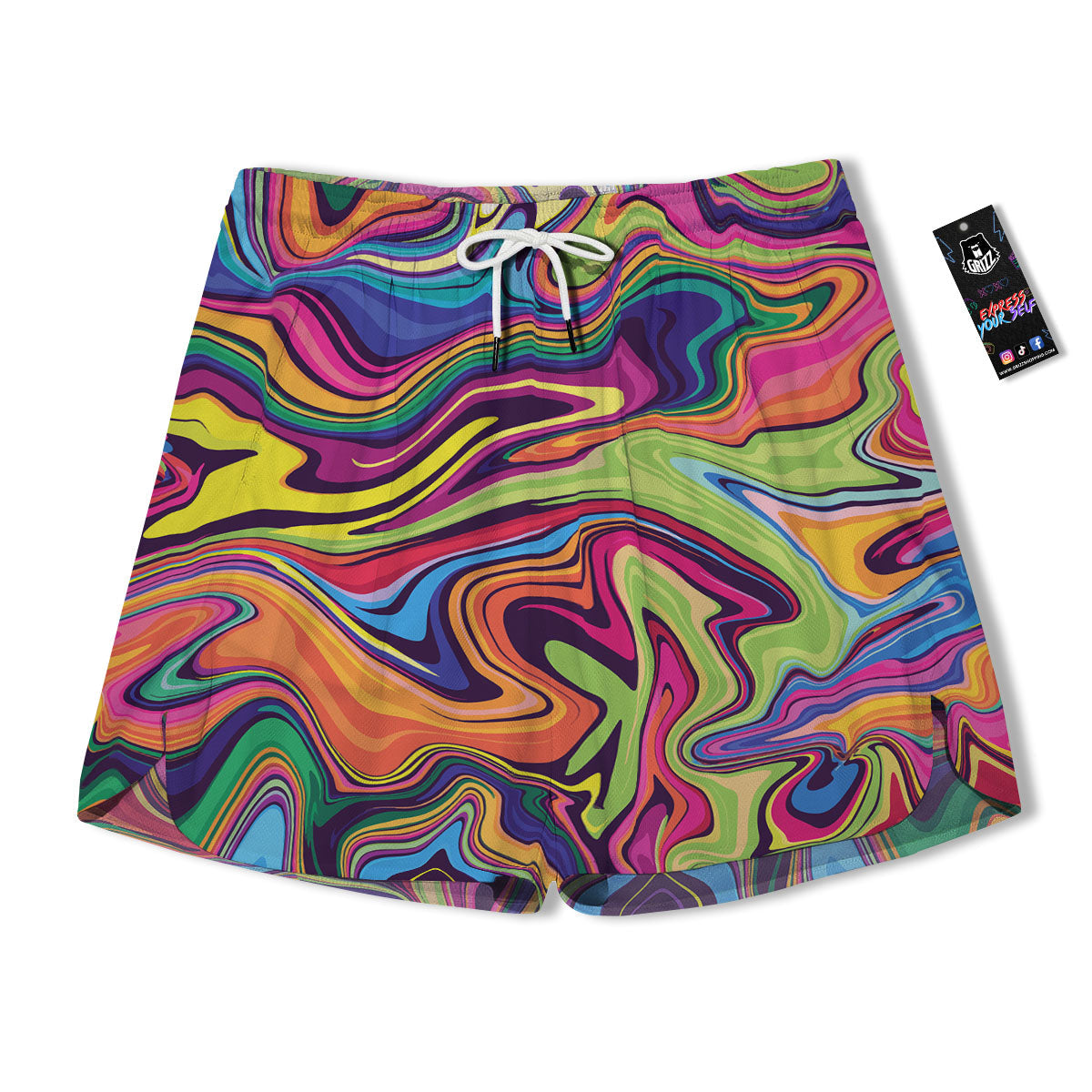 Colorful Psychedelic Print Men's Running Shorts-grizzshop