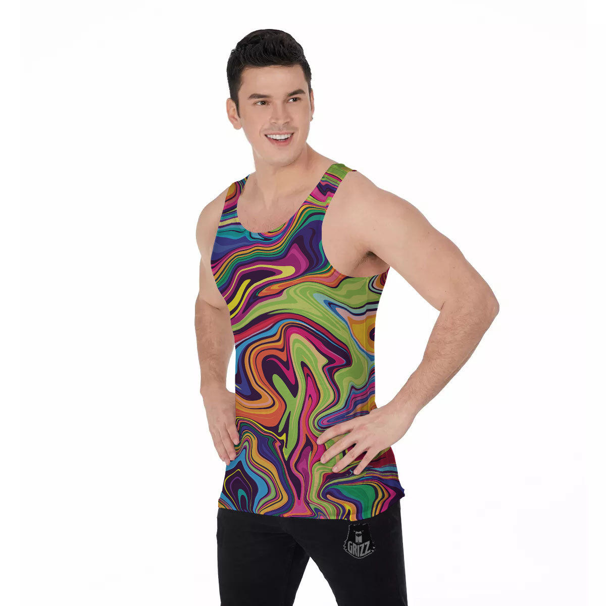 Colorful Psychedelic Print Men's Tank Top-grizzshop