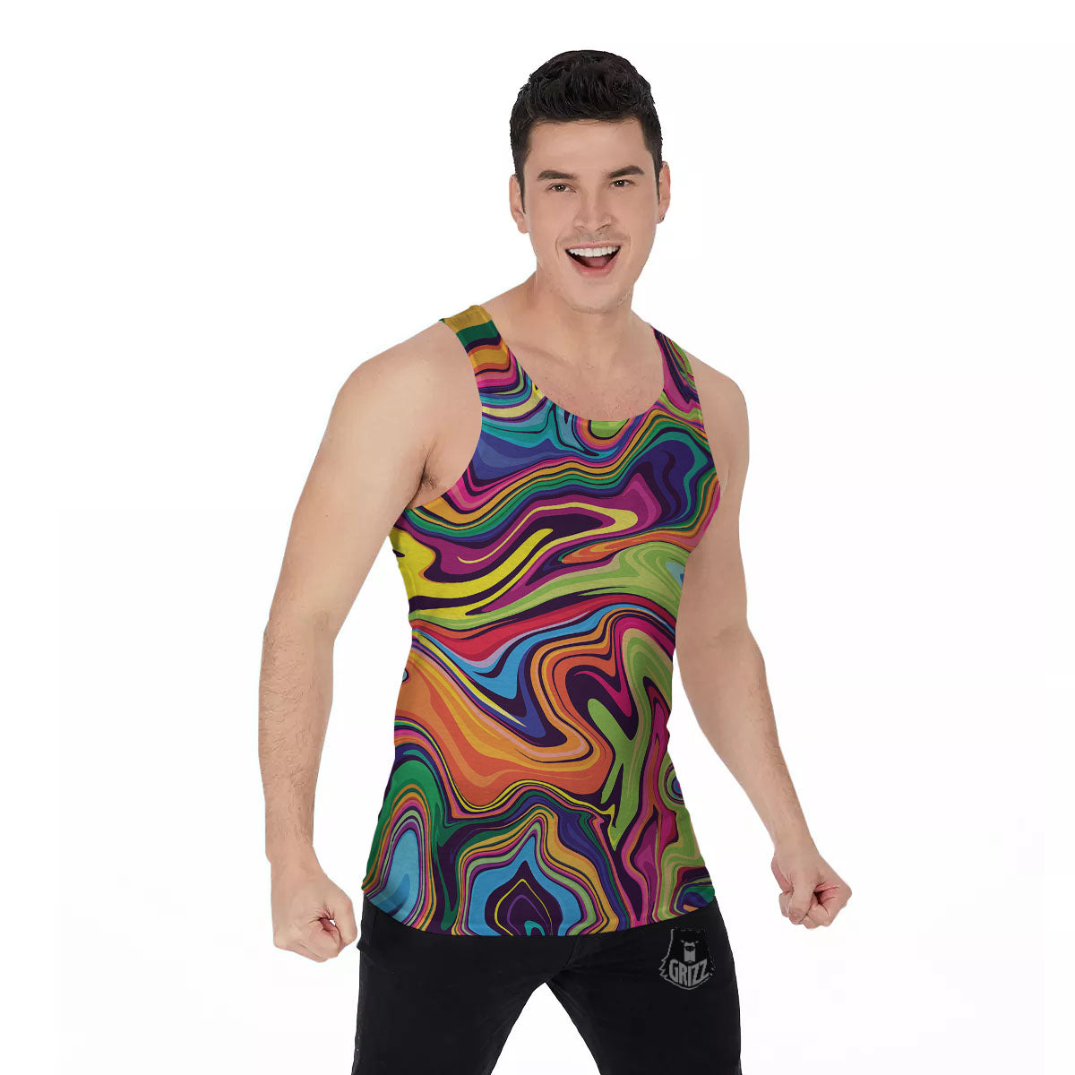 Colorful Psychedelic Print Men's Tank Top-grizzshop