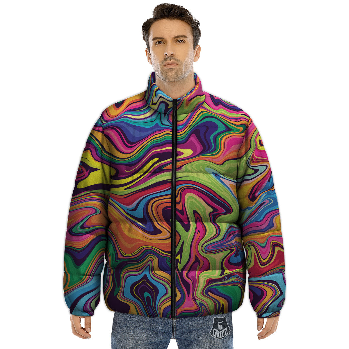 Colorful Psychedelic Print Puffer Jacket-grizzshop