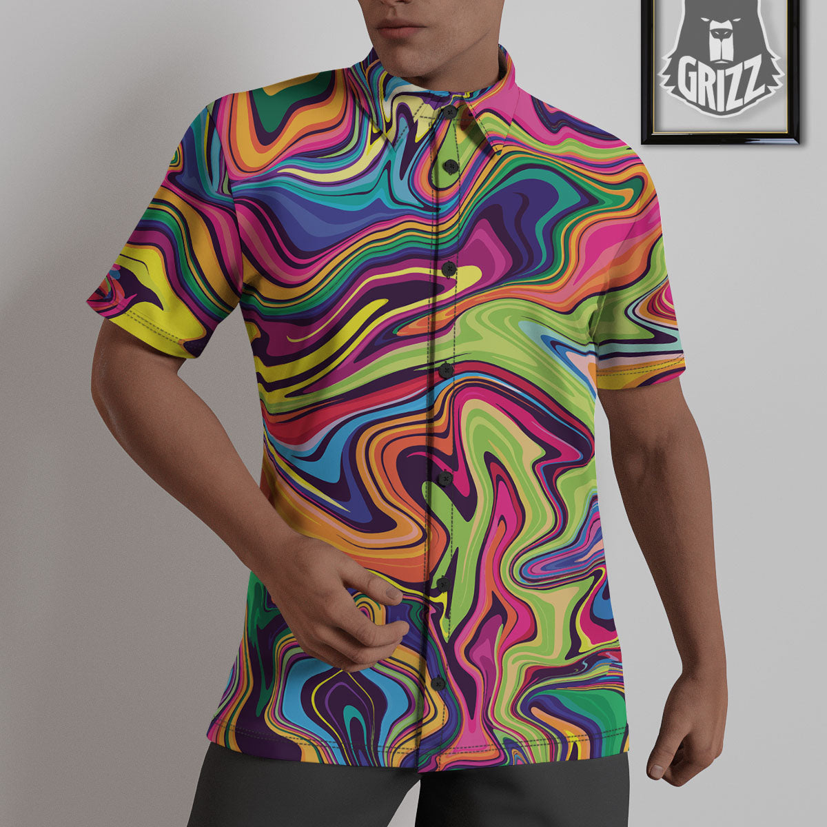 Colorful Psychedelic Print Untucked Shirts-grizzshop