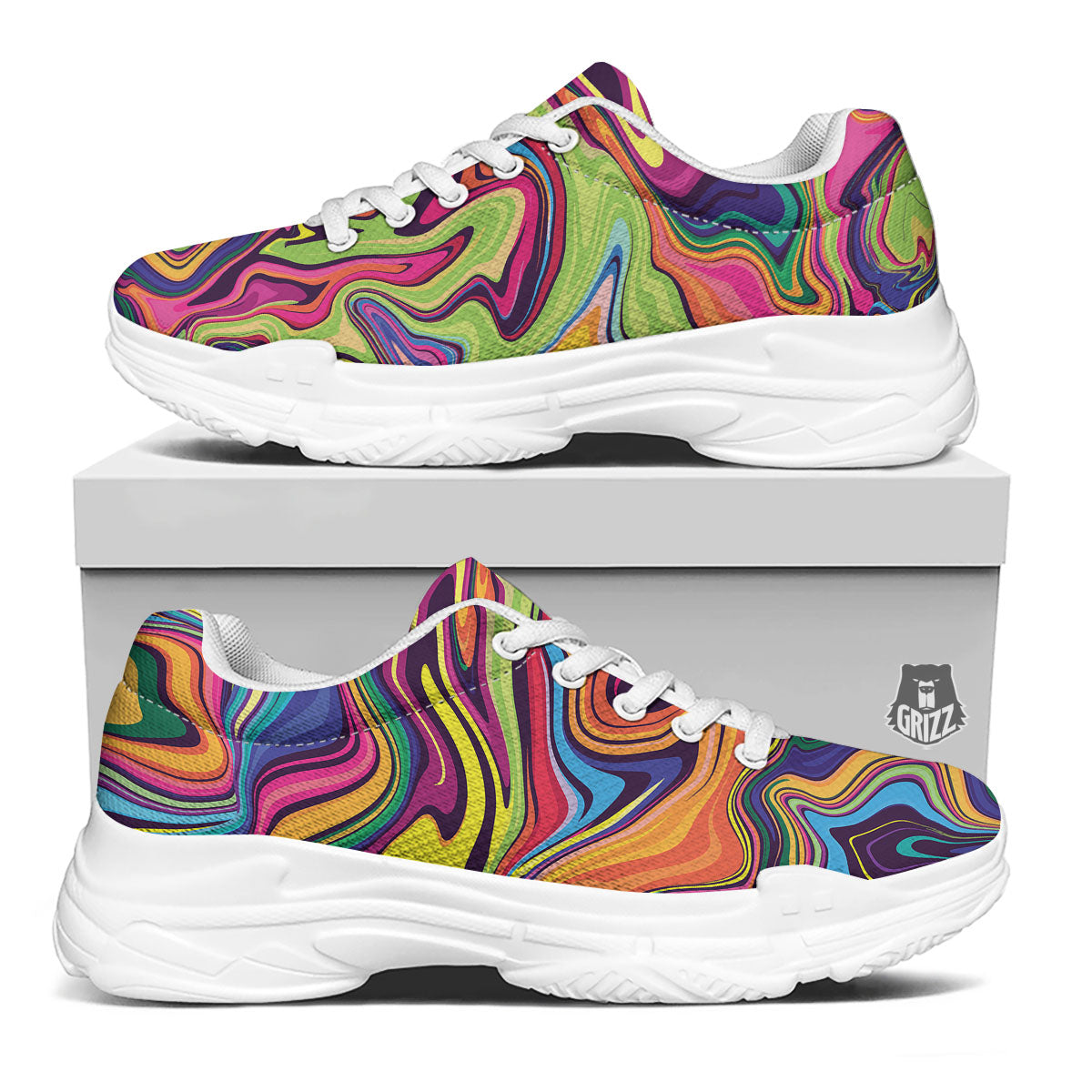 Colorful Psychedelic Print White Chunky Shoes-grizzshop