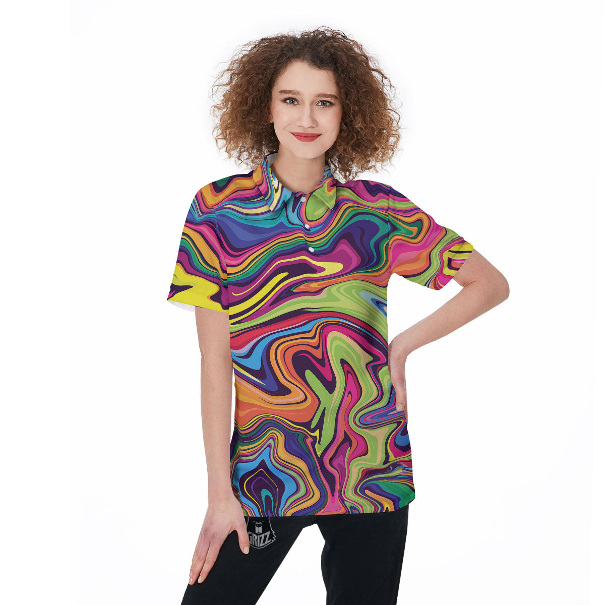 Colorful Psychedelic Print Women's Golf Shirts-grizzshop