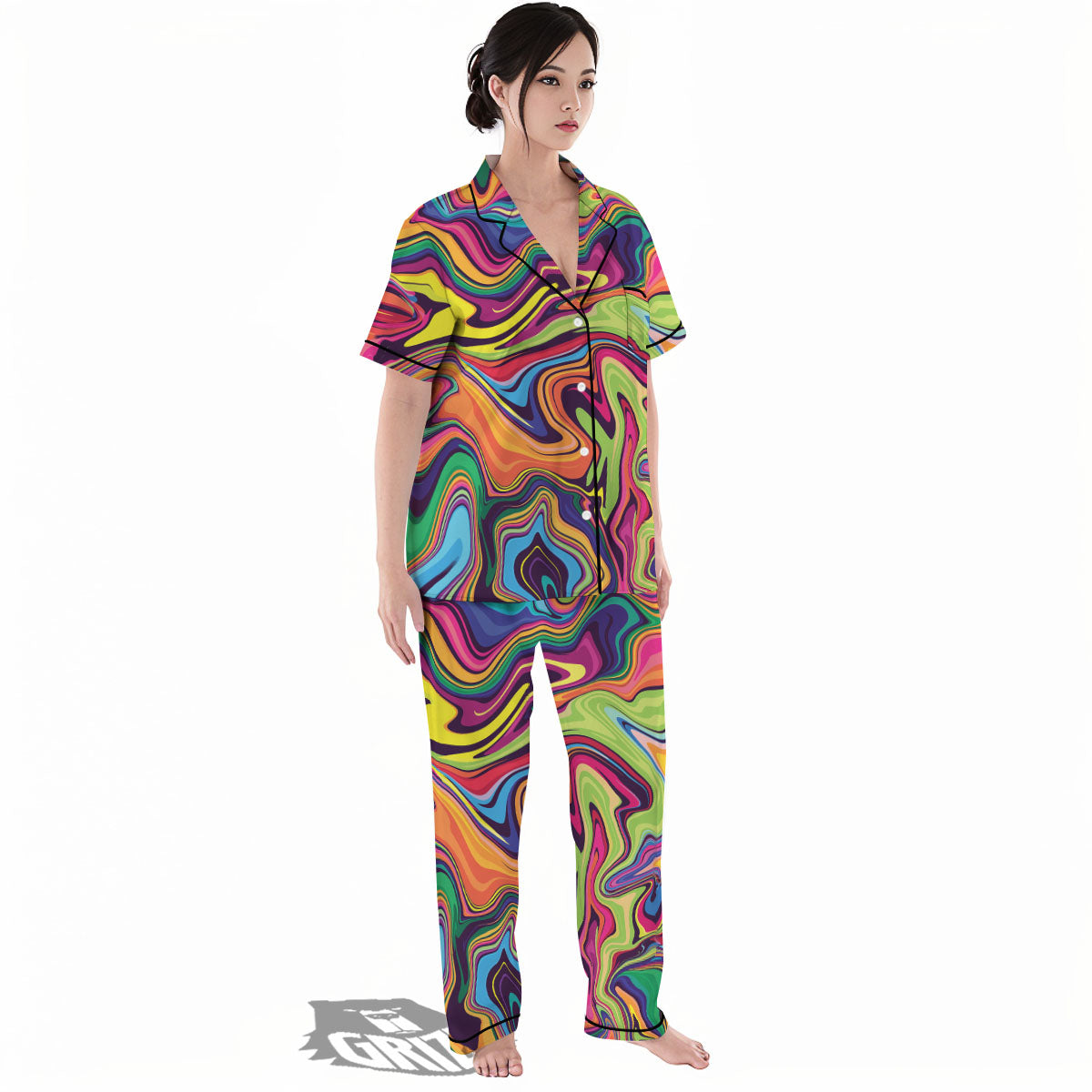 Colorful Psychedelic Print Women's Pajamas Set-grizzshop